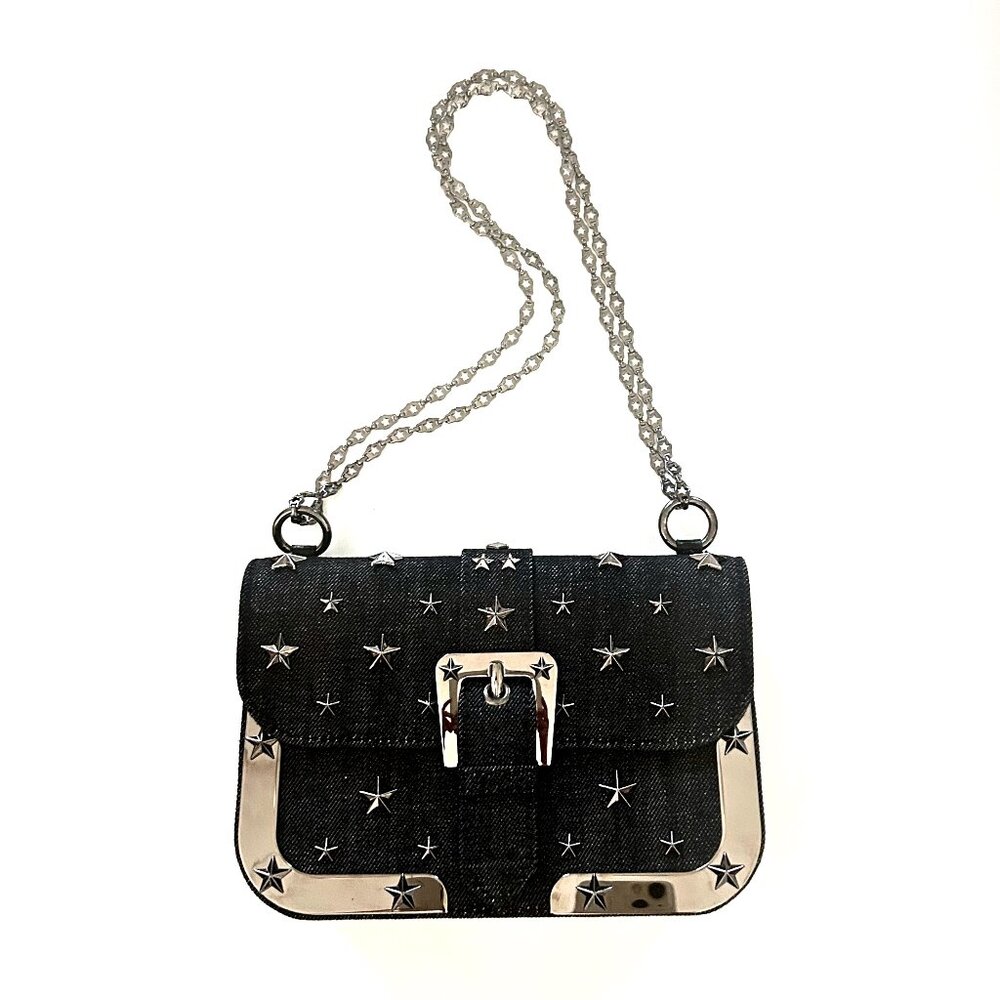 FINAL DROP! Valentino Red V Star Studded Denim Bag Chain Handle NWOT
